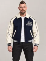 Men's Avirex Classic Wool Navy Blue Leather Varsity Jacket