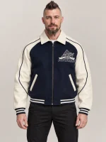 Men's Avirex Classic Wool Navy Blue Leather Varsity Jacket