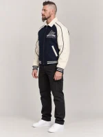 Men's Avirex Classic Wool Navy Blue Leather Varsity Jacket