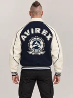 Men's Avirex Classic Wool Navy Blue Leather Varsity Jacket