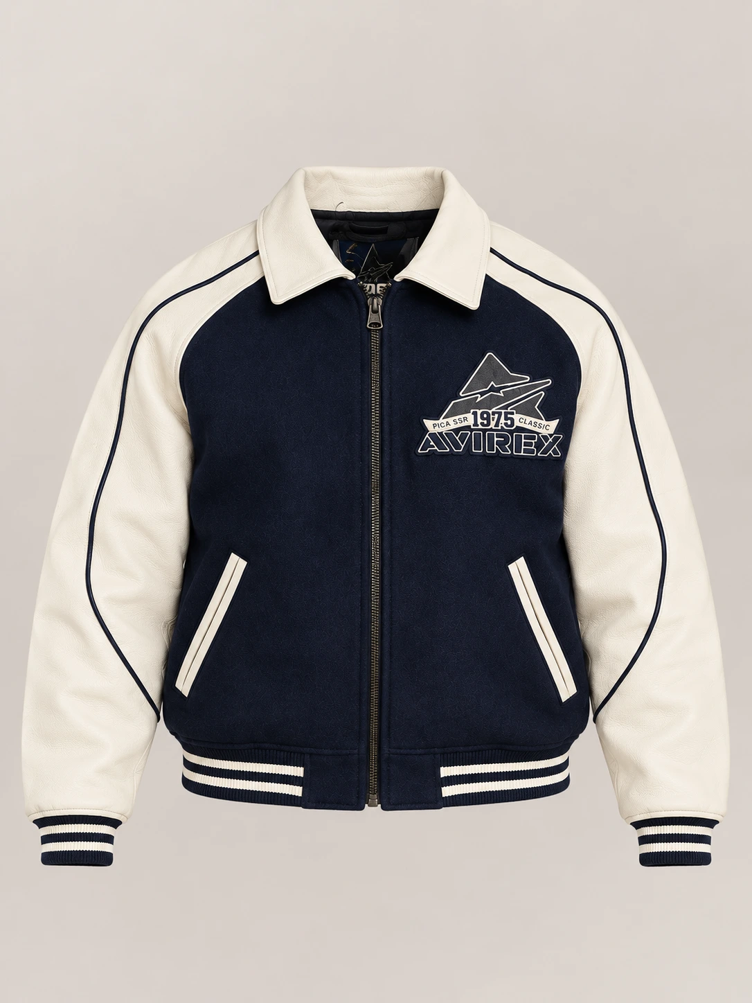Men's Avirex Classic Wool Navy Blue Leather Varsity Jacket