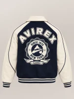 Men's Avirex Classic Wool Navy Blue Leather Varsity Jacket