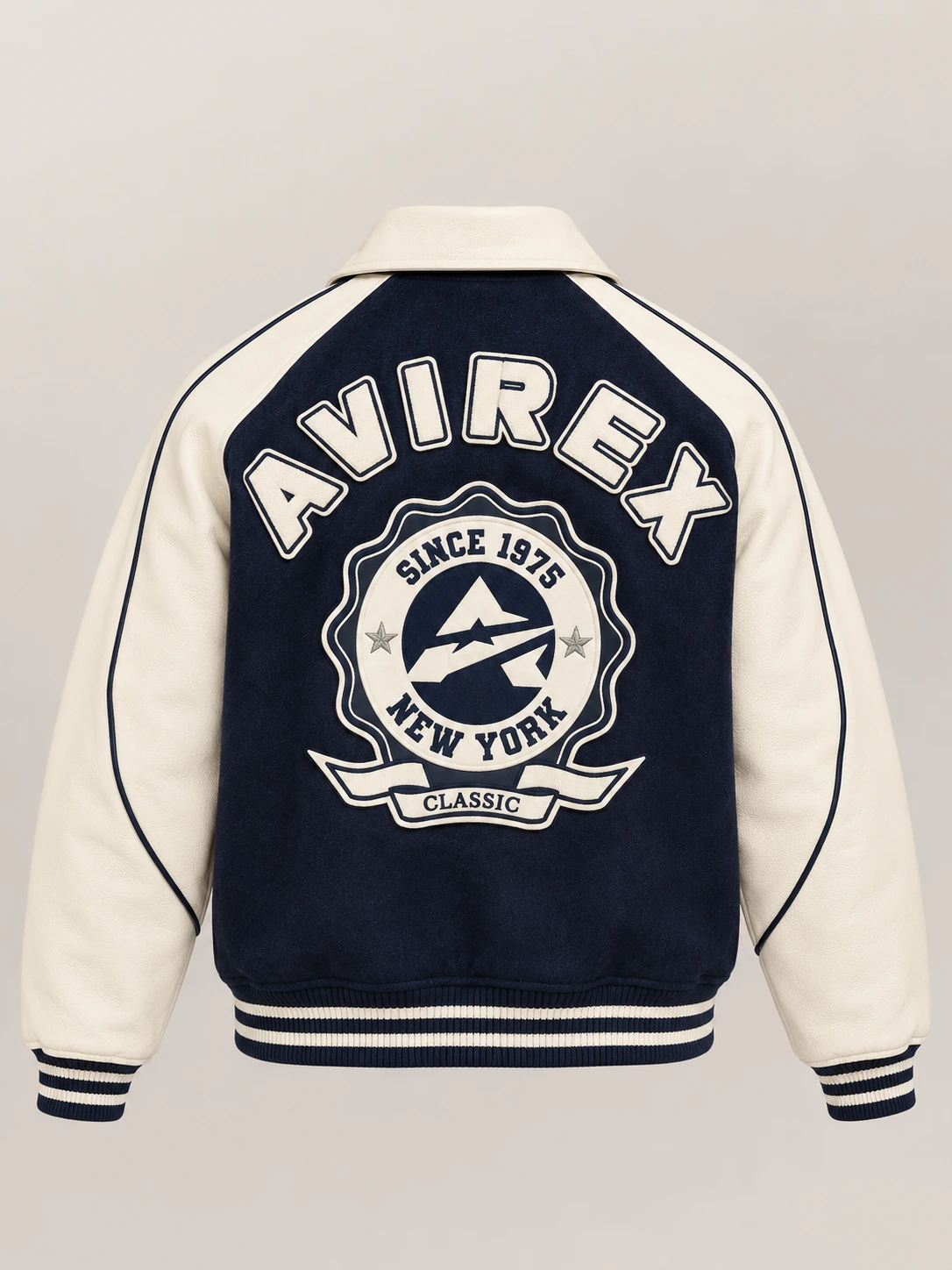 Men's Avirex Classic Wool Navy Blue Leather Varsity Jacket