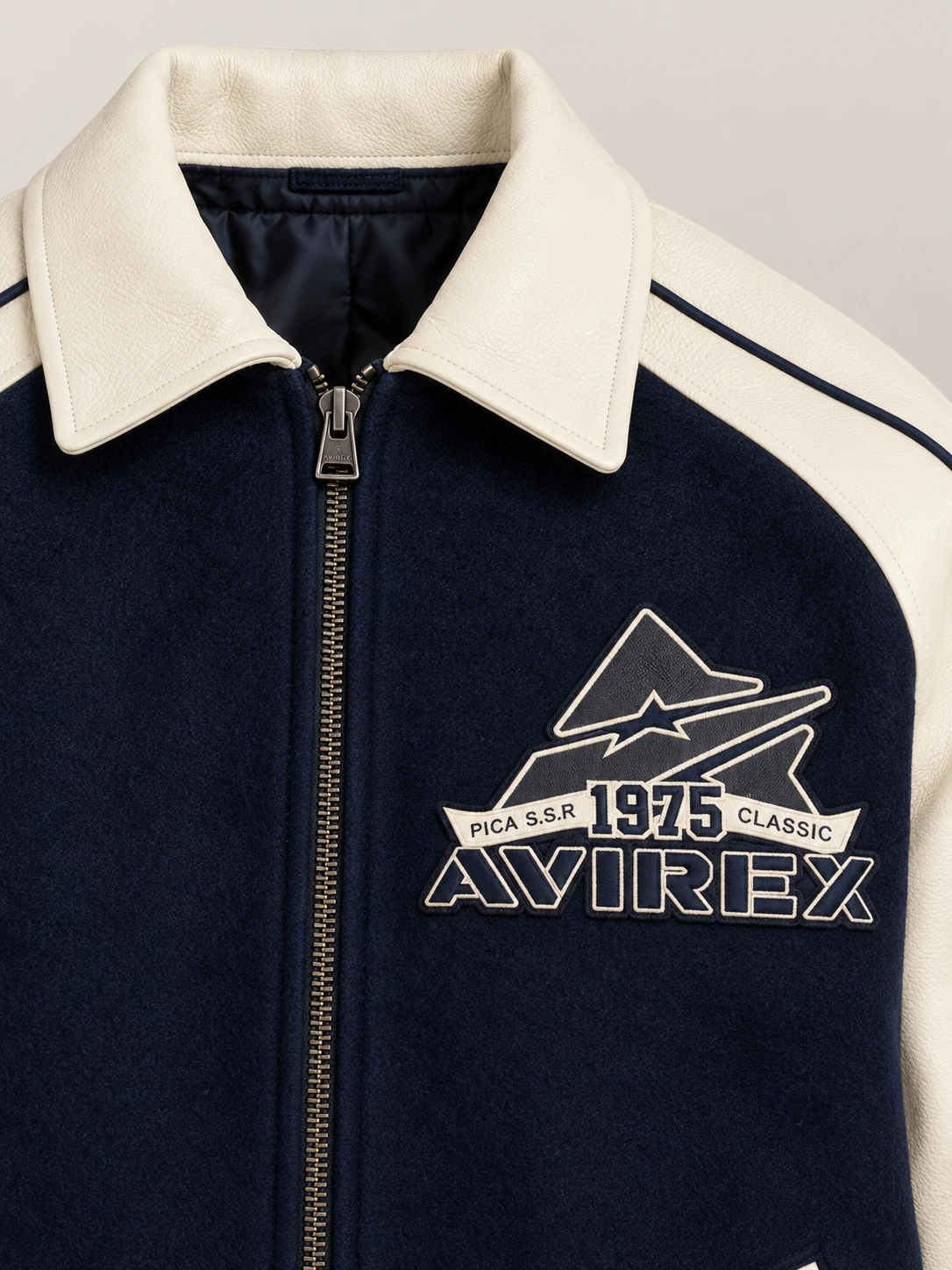 Men's Avirex Classic Wool Navy Blue Leather Varsity Jacket