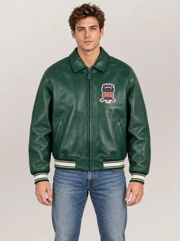 Men’s Avirex Real Leather Jacket Hunter Flight Bomber American Varsity