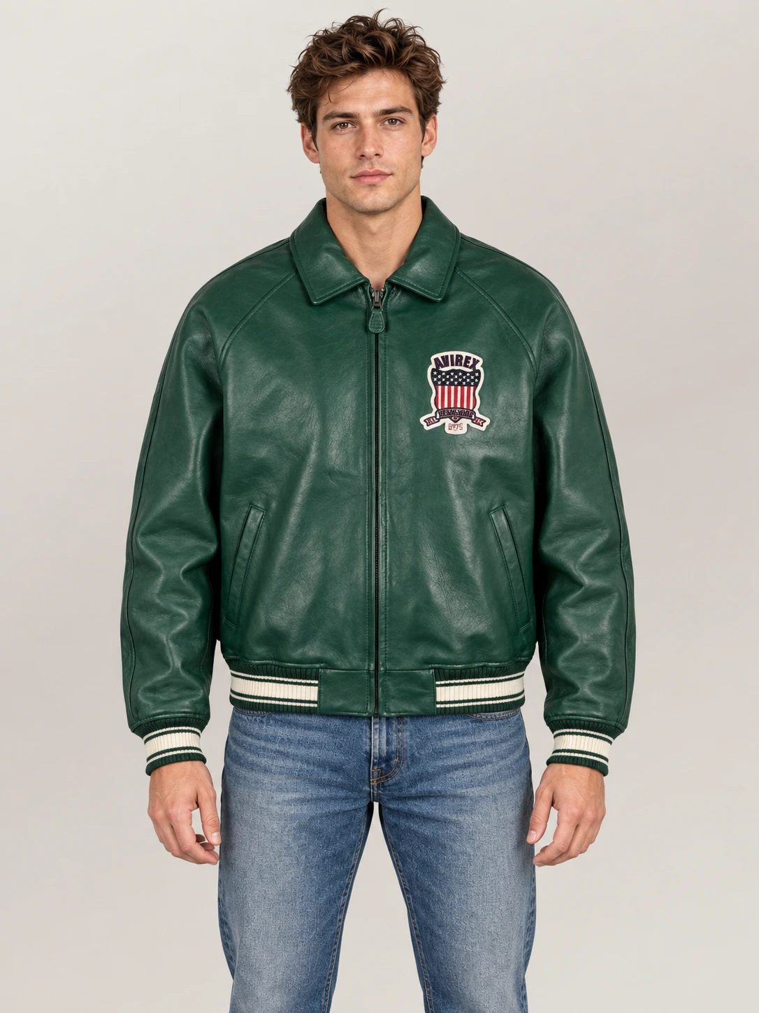 Men’s Avirex Real Leather Jacket Hunter Flight Bomber American Varsity