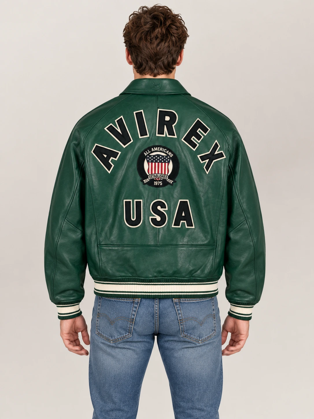 Men’s Avirex Real Leather Jacket Hunter Flight Bomber American Varsity
