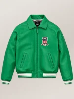 Men’s Avirex Real Leather Jacket Green Flight Bomber American Varsity