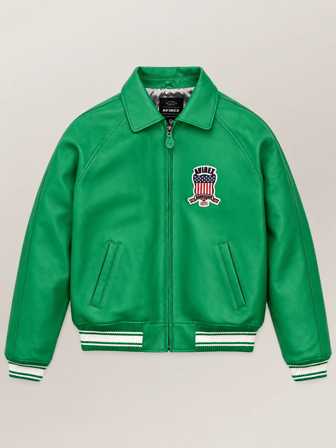 Men’s Avirex Real Leather Jacket Green Flight Bomber American Varsity