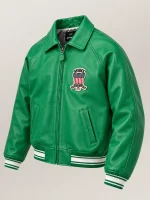 Men’s Avirex Real Leather Jacket Green Flight Bomber American Varsity