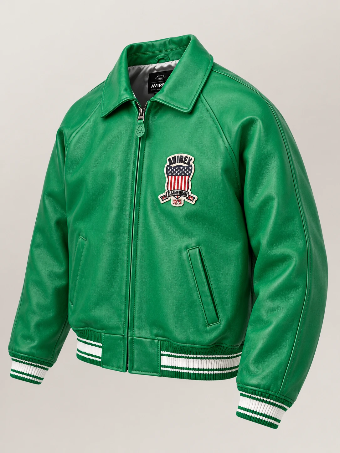Men’s Avirex Real Leather Jacket Green Flight Bomber American Varsity