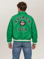 Men’s Avirex Real Leather Jacket Green Flight Bomber American Varsity