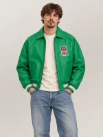 Men’s Avirex Real Leather Jacket Green Flight Bomber American Varsity
