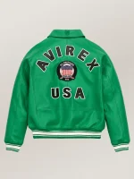Men’s Avirex Real Leather Jacket Green Flight Bomber American Varsity