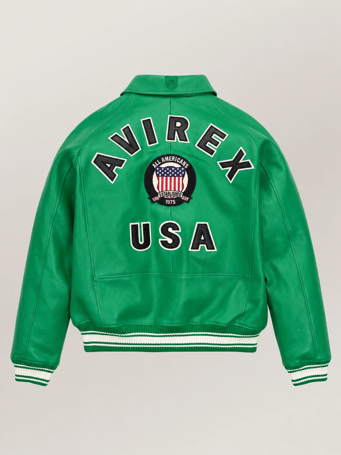 Men’s Avirex Real Leather Jacket Green Flight Bomber American Varsity