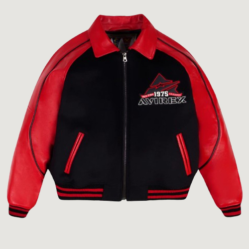 Men's Avirex Classic Wool Black Leather Varsity Jacket
