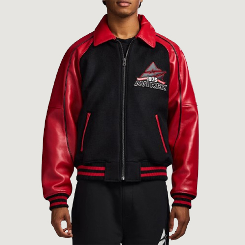 Men's Avirex Classic Wool Black Leather Varsity Jacket