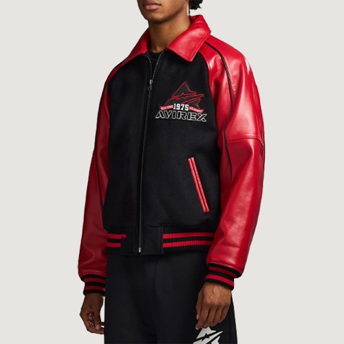 Men's Avirex Classic Wool Black Leather Varsity Jacket