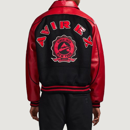 Men's Avirex Classic Wool Black Leather Varsity Jacket