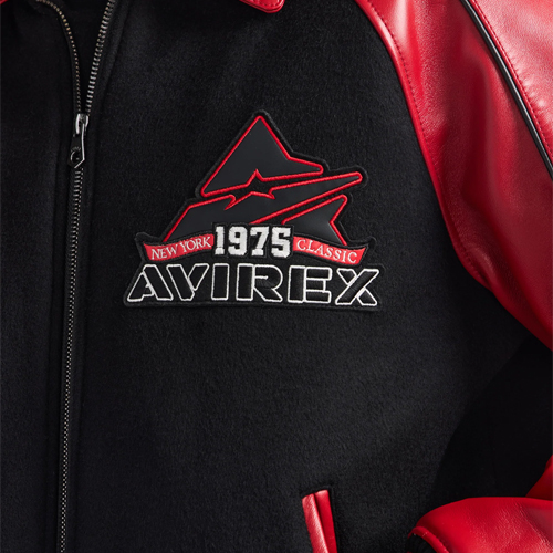 Men's Avirex Classic Wool Black Leather Varsity Jacket