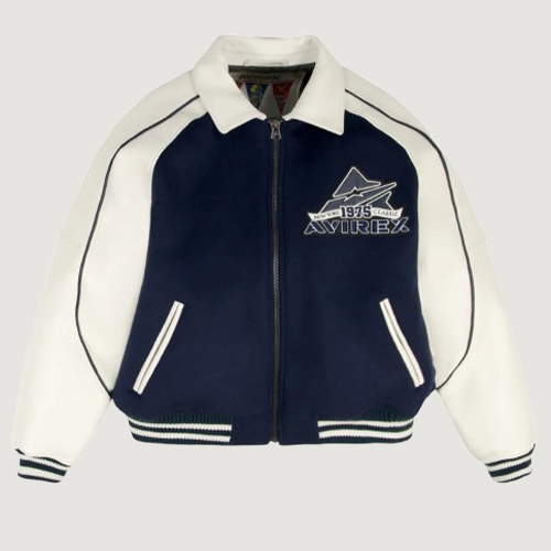Men's Avirex Classic Wool Navy Blazer Leather Varsity Jacket