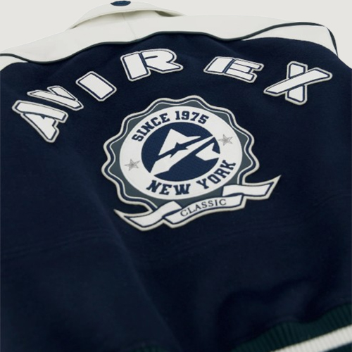 Men's Avirex Classic Wool Navy Blazer Leather Varsity Jacket
