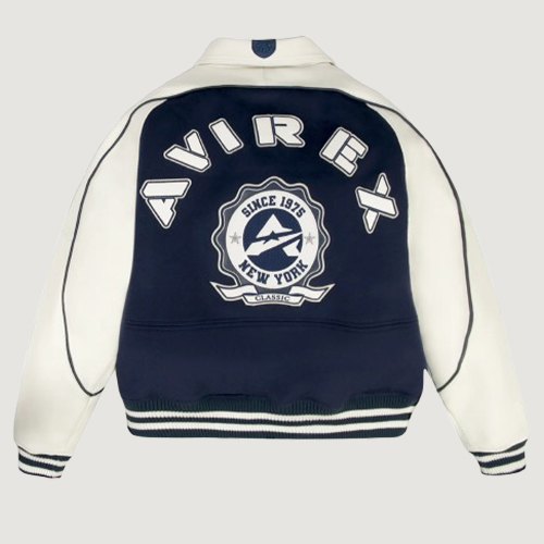 Men’s Avirex Classic Wool Navy Blazer Leather Varsity Jacket 2