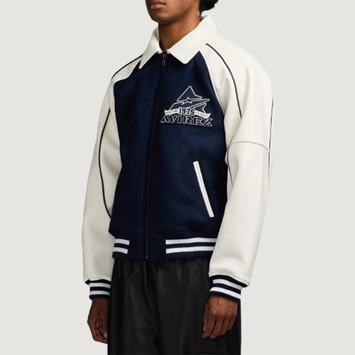 Men's Avirex Classic Wool Navy Blazer Leather Varsity Jacket