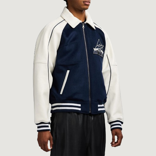 Men's Avirex Classic Wool Navy Blazer Leather Varsity Jacket