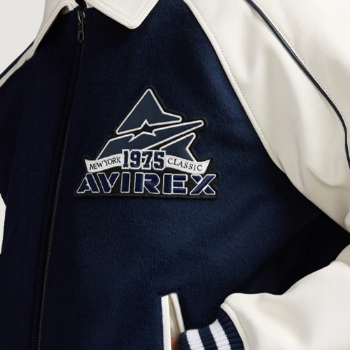 Men's Avirex Classic Wool Navy Blazer Leather Varsity Jacket