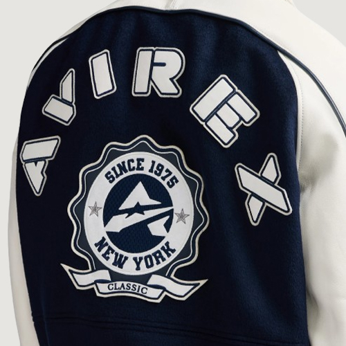 Men's Avirex Classic Wool Navy Blazer Leather Varsity Jacket