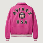 Men’s Avirex Real Leather Jacket Berry Flight Bomber American Varsity