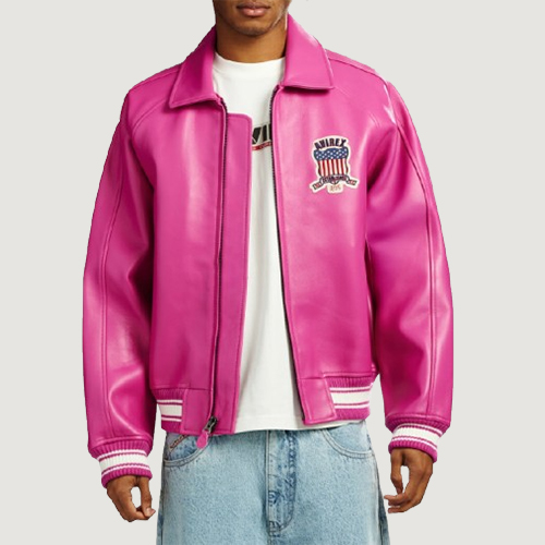 Men’s Avirex Real Leather Jacket Berry Flight Bomber American Varsity