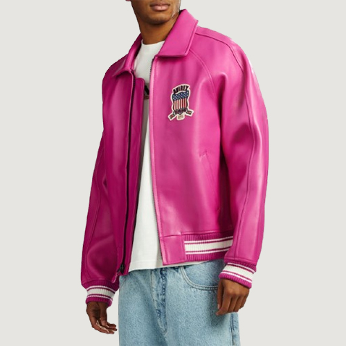Men’s Avirex Real Leather Jacket Berry Flight Bomber American Varsity