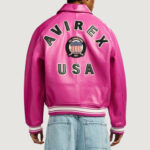 Men’s Avirex Real Leather Jacket Berry Flight Bomber American Varsity