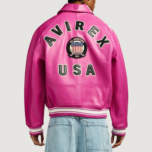Men’s Avirex Real Leather Jacket Berry Flight Bomber American Varsity