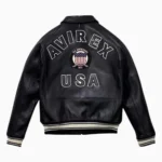 Men's Avirex Real Leather Jacket Black Flight Bomber American Varsity