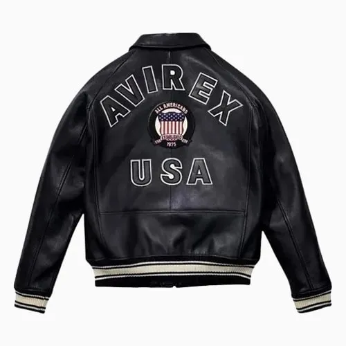 Men’s Avirex Real Leather Jacket Black Flight Bomber American Varsity 2