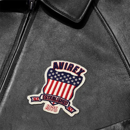 Men's Avirex Real Leather Jacket Black Flight Bomber American Varsity