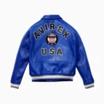 Men’s Avirex Real Leather Jacket Blue Flight Bomber American Varsity