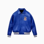 Men’s Avirex Real Leather Jacket Blue Flight Bomber American Varsity