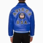 Men’s Avirex Real Leather Jacket Blue Flight Bomber American Varsity