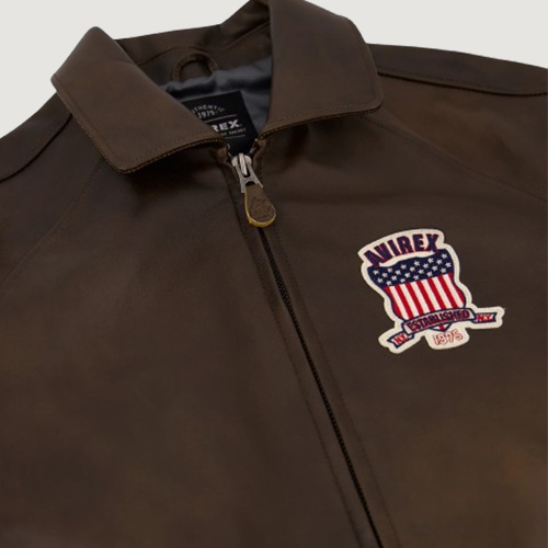 Men’s Avirex Real Leather Jacket Brown Flight Bomber American Varsity