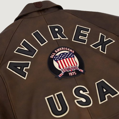Men’s Avirex Real Leather Jacket Brown Flight Bomber American Varsity