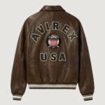 Men’s Avirex Real Leather Jacket Brown Flight Bomber American Varsity