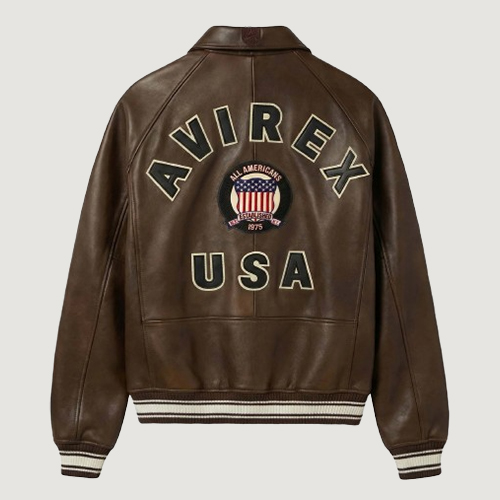 Men’s Avirex Real Leather Jacket Brown Flight Bomber American Varsity 2