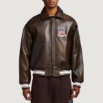 Men’s Avirex Real Leather Jacket Brown Flight Bomber American Varsity
