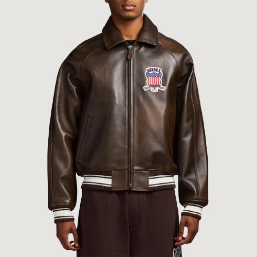 Men’s Avirex Real Leather Jacket Brown Flight Bomber American Varsity
