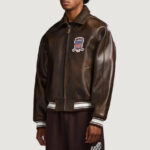 Men’s Avirex Real Leather Jacket Brown Flight Bomber American Varsity