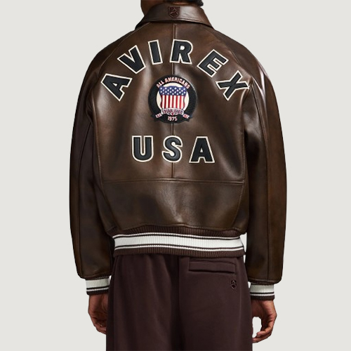 Men’s Avirex Real Leather Jacket Brown Flight Bomber American Varsity